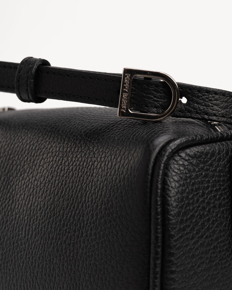 Close-up detail of The Annex Bag Black in leather