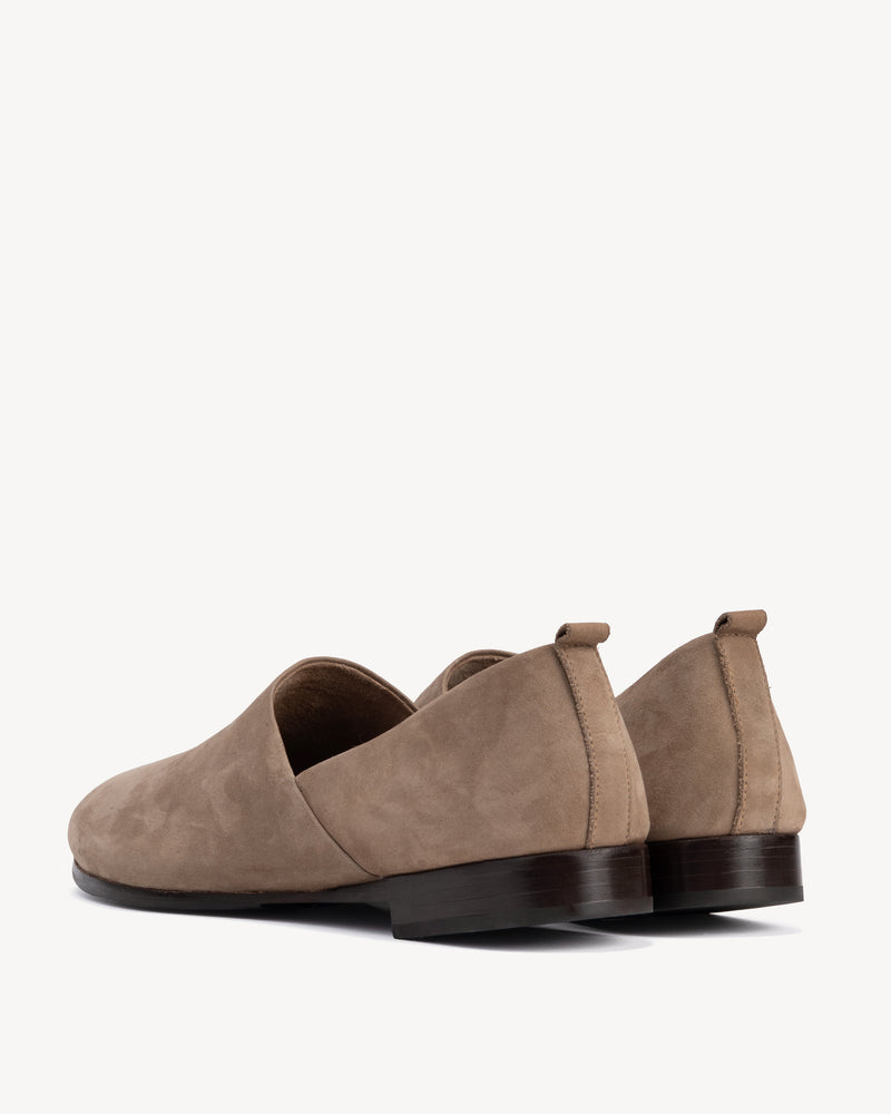 Back view of The At-Leisure Slip-On 2.0 Clay Nubuck in Neutral, Brown nubuck. Sizes 5–12, wide available