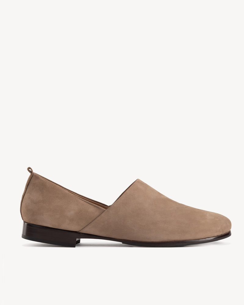 Side view of The At-Leisure Slip-On 2.0 Clay Nubuck in Neutral, Brown nubuck. Sizes 5–12, wide available