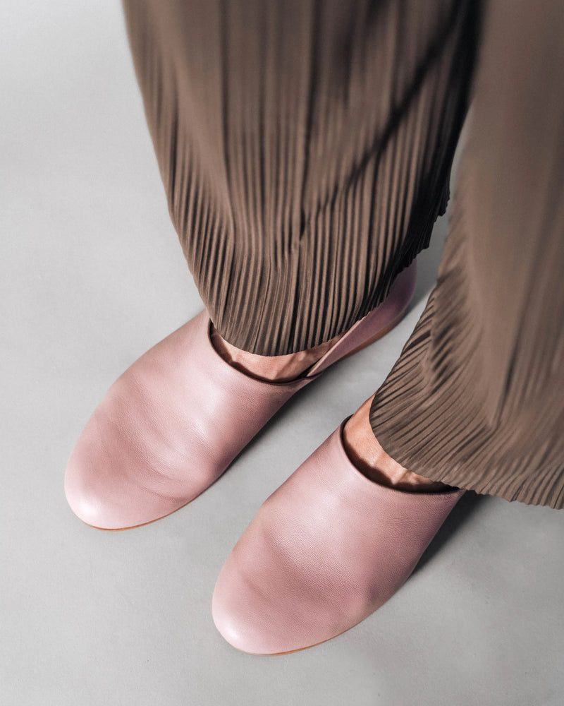 Leather slip-on shoes, overhead view. The At-Leisure Slip-On 2.0 Dusty Mauve. Sizes 5–12, available in wide.