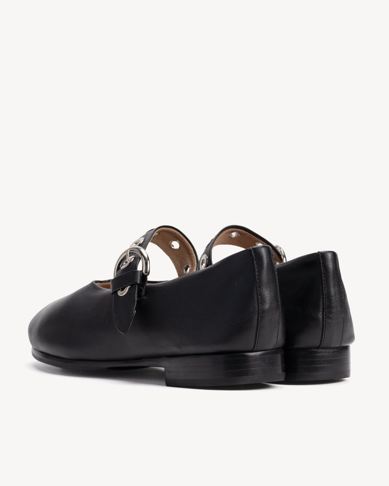 Back view of The BLVD Mary Jane Black in smooth leather. Sizes 5–12, wide available