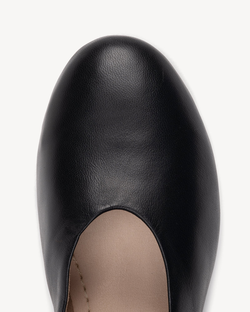 Close-up detail of The BLVD Mary Jane Black in smooth leather. Sizes 5–12, wide available