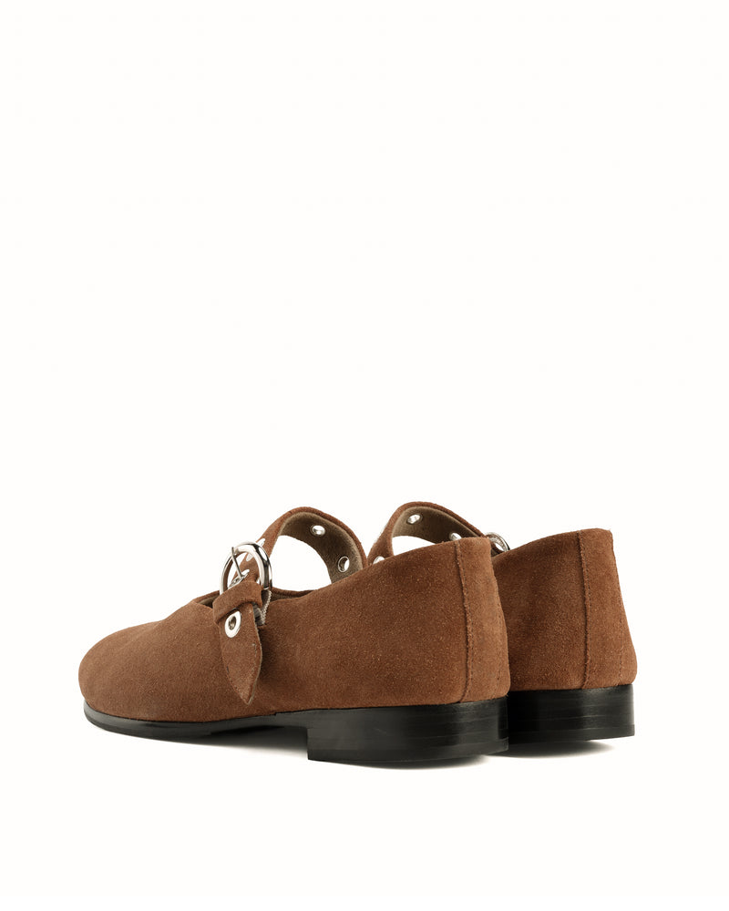 Back view of The BLVD Mary Jane Hazelnut Suede in Brown suede. Sizes 5–12, wide available