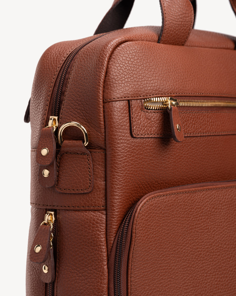 Back view of The Backpack Hazelnut in Brown, Neutral pebbled leather