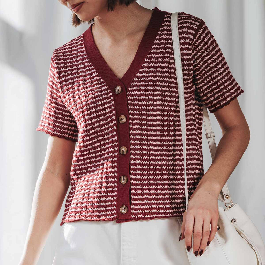 The Beach House Cardigan Cherry Stripe