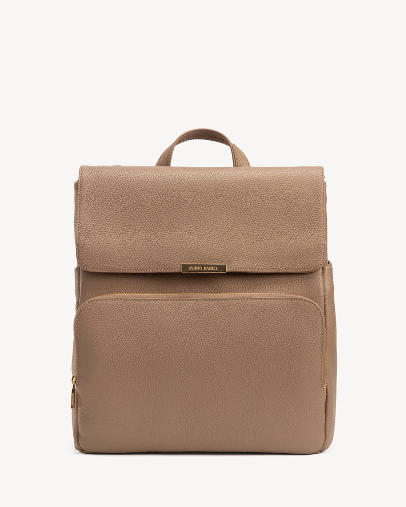 Front view of The Beyond Backpack Biscotti in Neutral pebbled leather