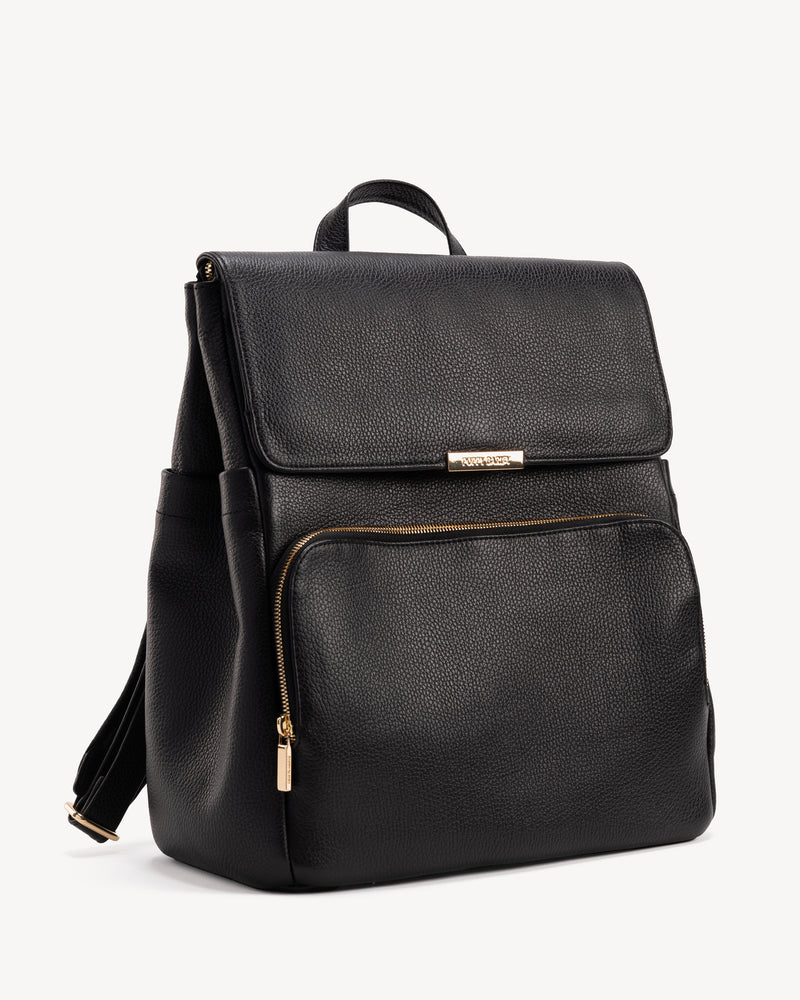 Back view of The Beyond Backpack Black in pebbled leather