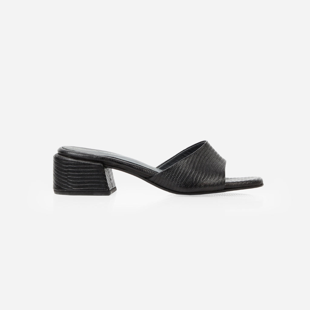 The Charlotte Heeled Sandal Black Lizard