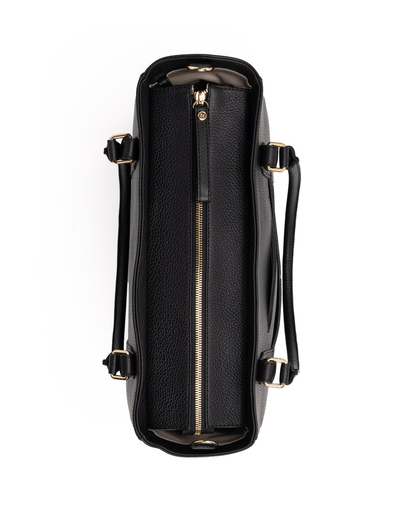 Top view of The Colleague Tote Black in leather