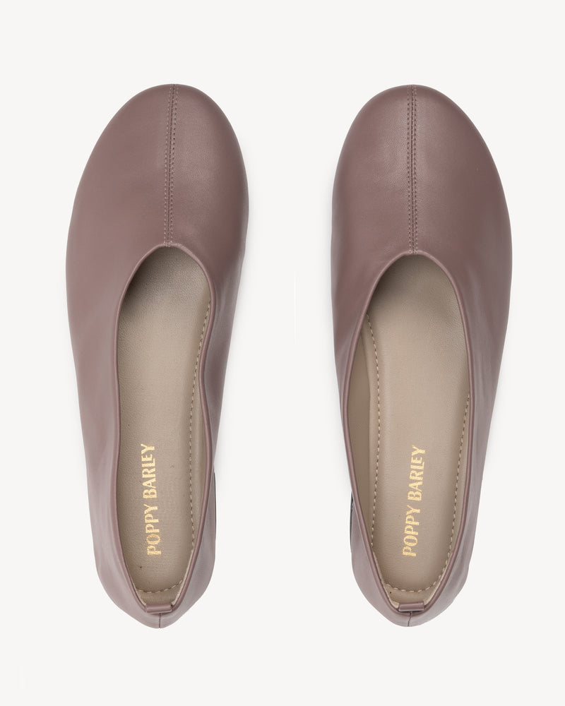 Top view of The Contemporary Ballet Flat Ceramic in Purple, Neutral smooth leather. Sizes 5–12