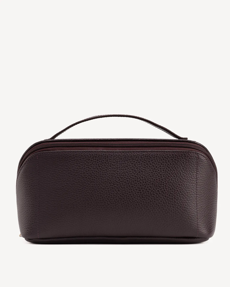 Back view of The Cosmetic Case Large Plum in Purple pebbled leather