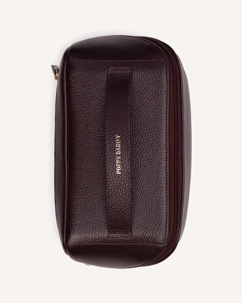 Top view of The Cosmetic Case Large Plum in Purple pebbled leather