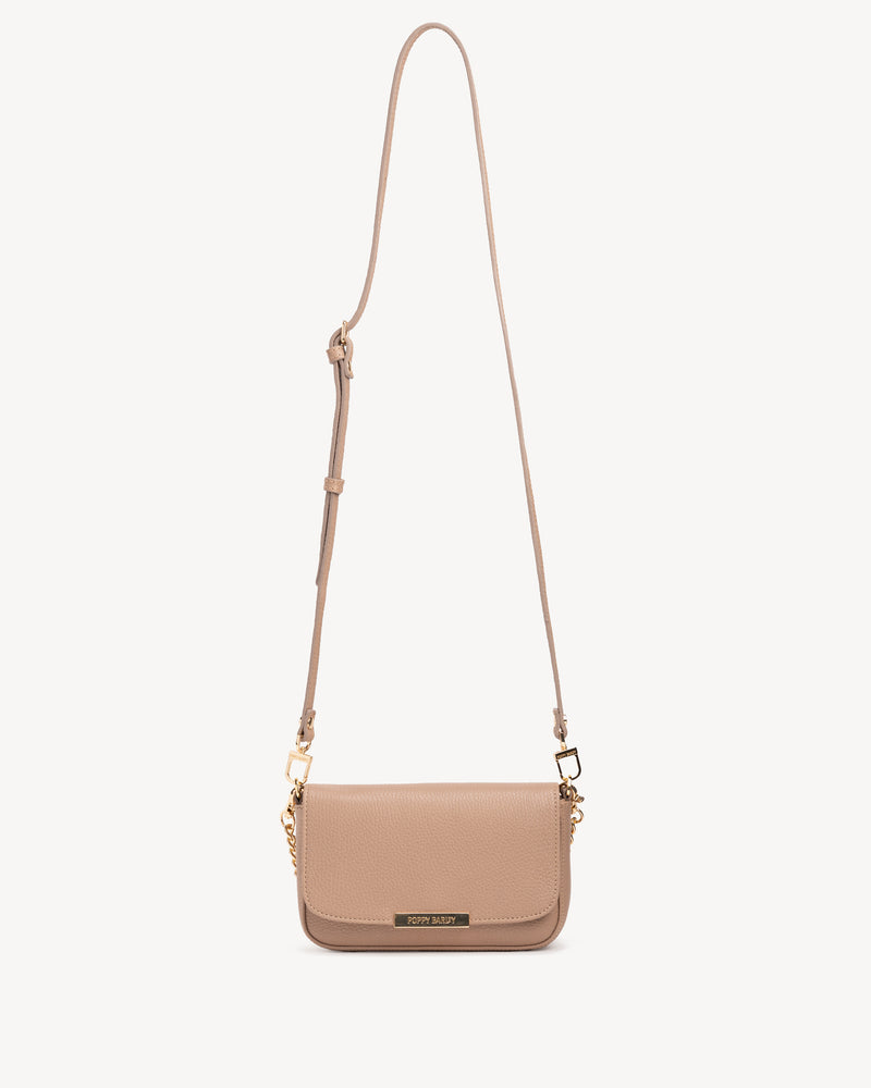 Front view of The Day To Night Bag Biscotti Pebble in Neutral, Brown pebbled leather