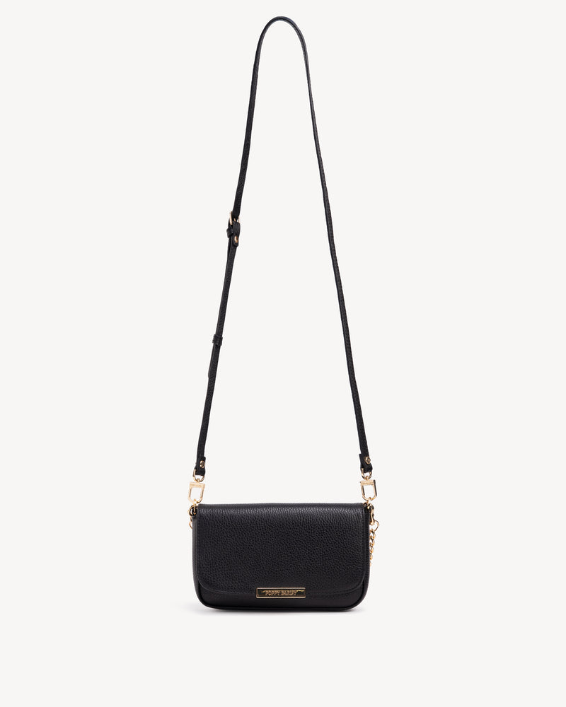 Front view of The Day To Night Bag Black Pebble in pebbled leather