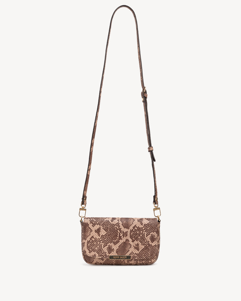 Front view of The Day to Night Bag Desert Snake in Animal Print leather