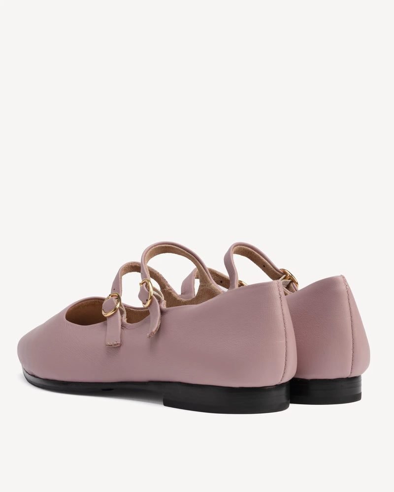 Back view of crisscross strap on pointed flats. The Editorial Mary Jane 2.0 Dusty Mauve. Sizes 5–12.