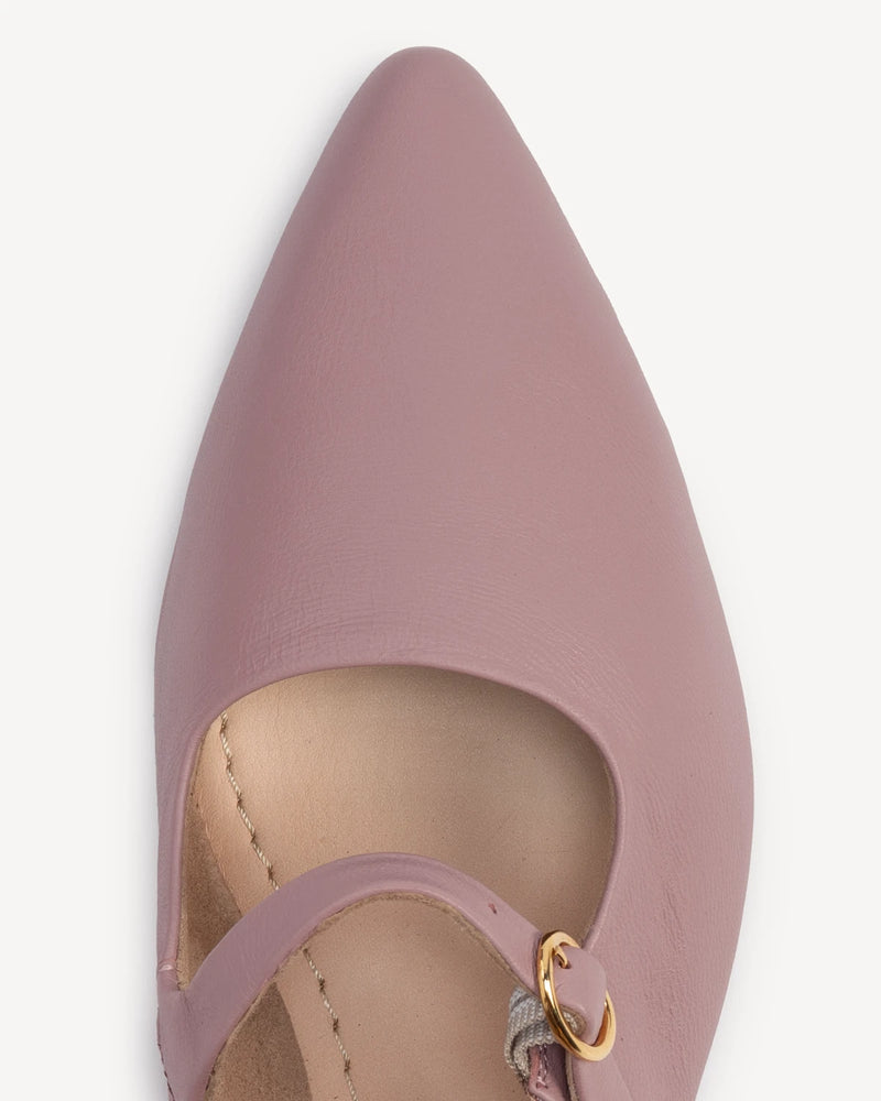 Close-up of toe and buckle strap detail. The Editorial Mary Jane 2.0 Dusty Mauve. Sizes 5–12.