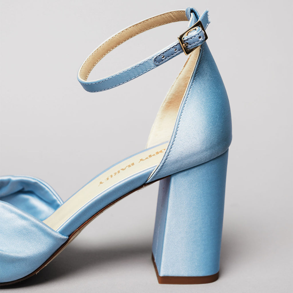 The Esther Heeled Sandal Blue Satin