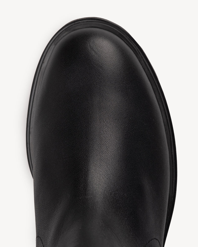 Close-up detail of The Every Way Chelsea Boot Black Water Resistant in smooth leather. Sizes 5–12, wide available.