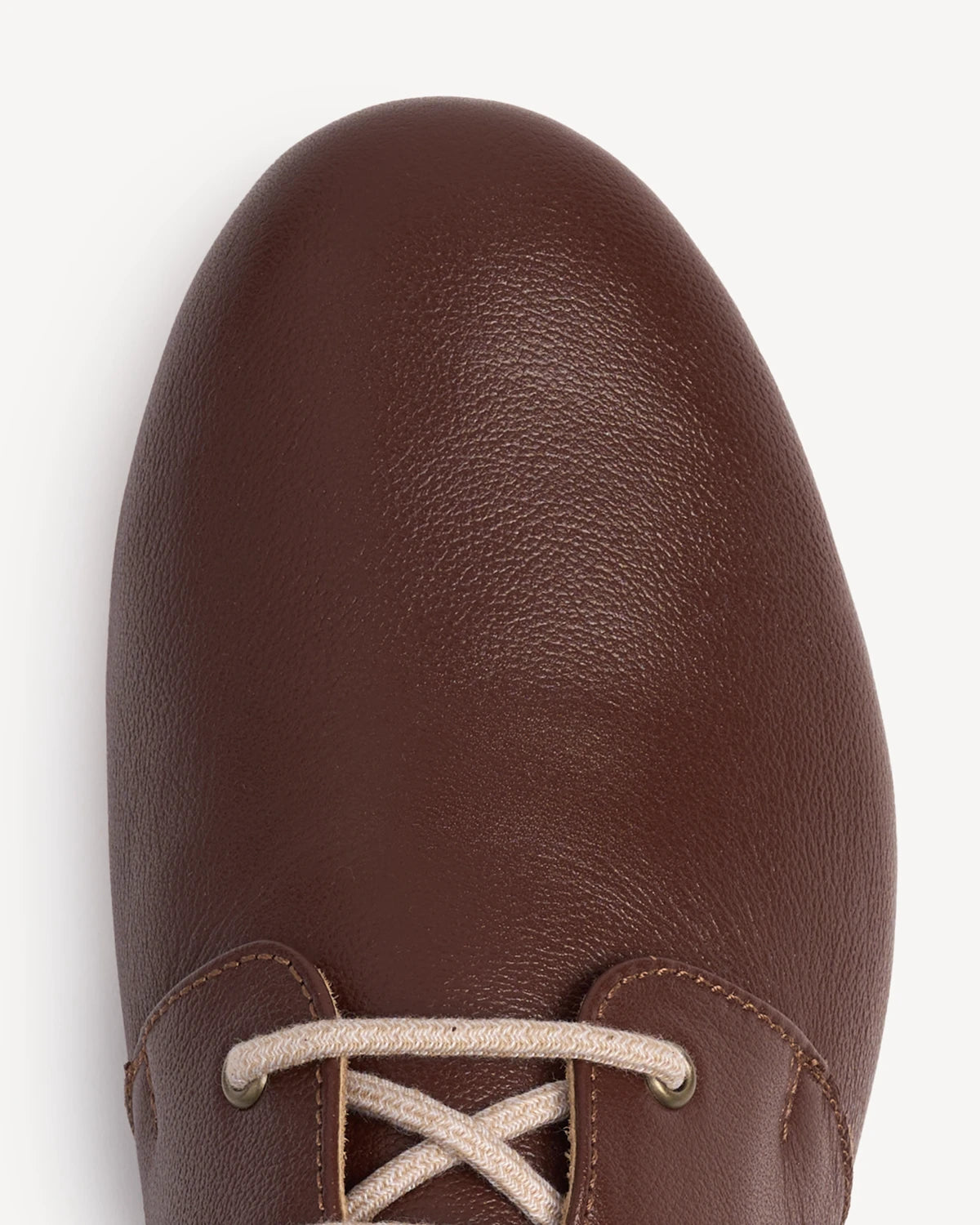 Close-up of the rounded toe on a pebbled-leather oxford. The Eyelet Oxford 2.0 French Press. Sizes 5–12, wide available.