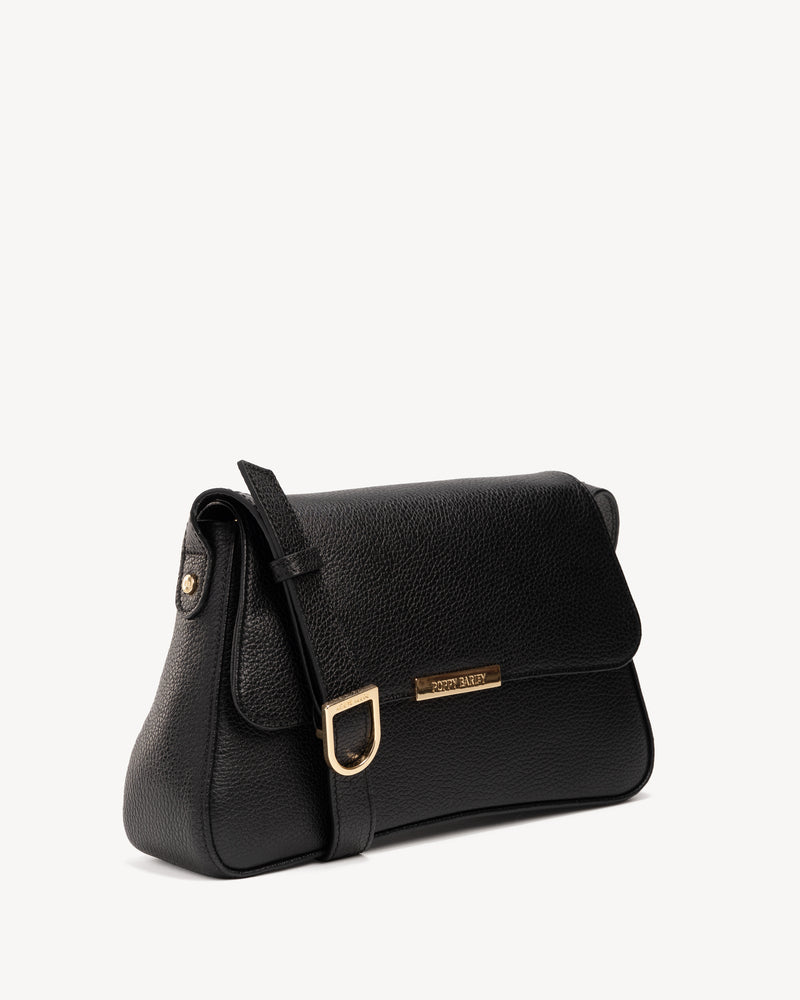 Angled view of The High Line Shoulder Bag Black in leather