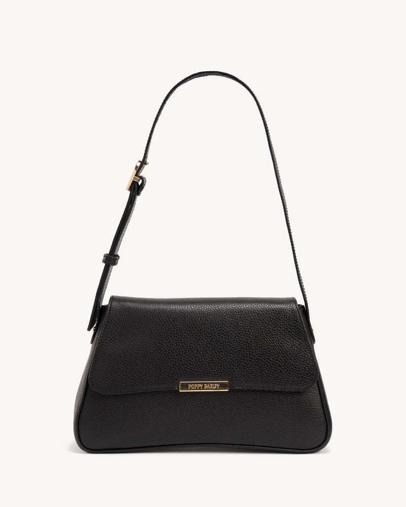Front view of The High Line Shoulder Bag Black in leather