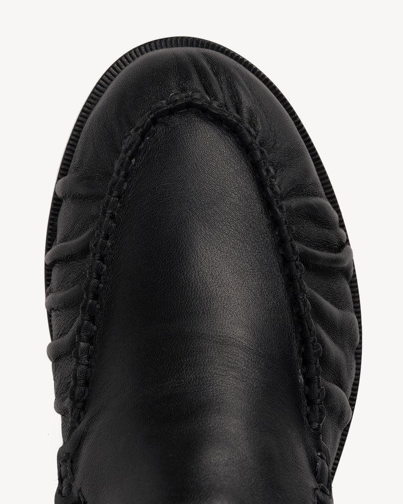 Back view of The Laid Back Loafer Black in smooth leather. Sizes 5–12, wide available