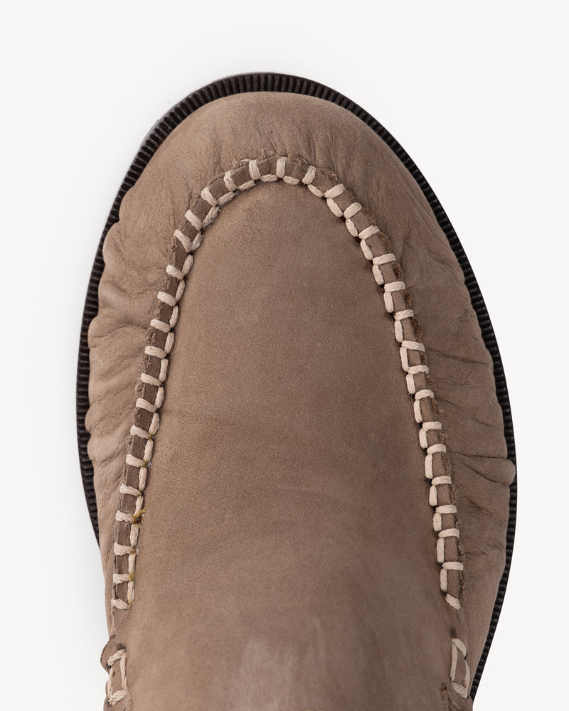 Back view of The Laid Back Loafer Clay Nubuck in Brown, Neutral nubuck. Sizes 5–12, wide available