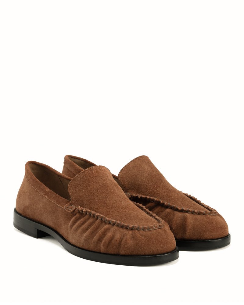 Back view of The Laid Back Loafer Hazelnut Suede in Brown suede. Sizes 5–12, wide available