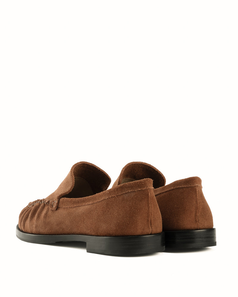 Back view of The Laid Back Loafer Hazelnut Suede in Brown suede. Sizes 5–12, wide available