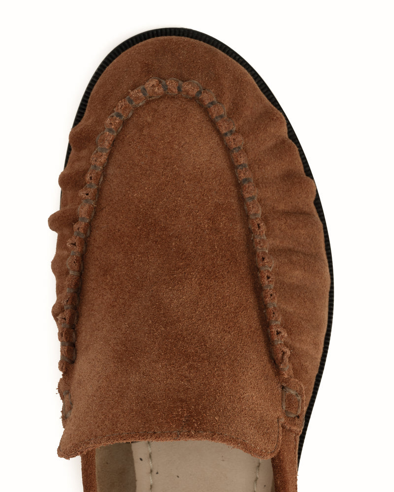 Back view of The Laid Back Loafer Hazelnut Suede in Brown suede. Sizes 5–12, wide available