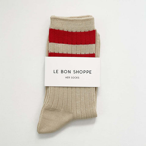 Le Bon Shoppe Her Varsity Socks Cream with Red