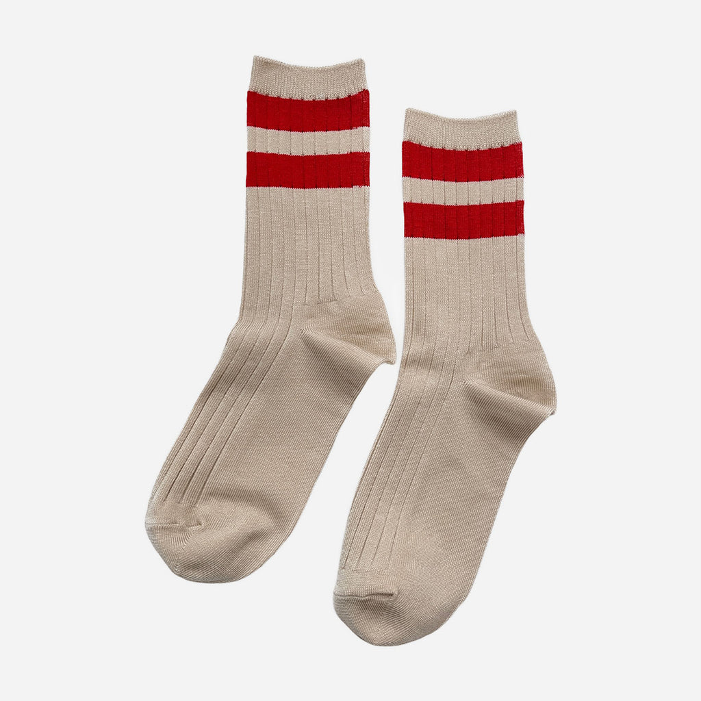Le Bon Shoppe Her Varsity Socks Cream with Red