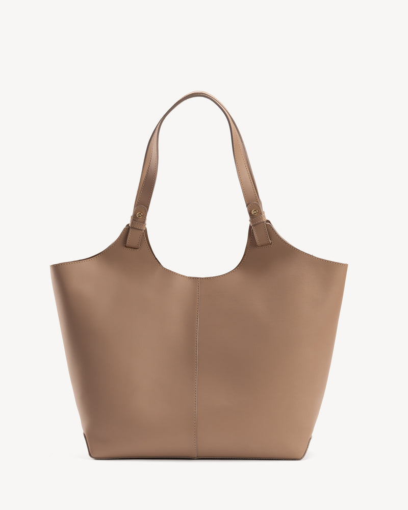 Front view of The Lisboa Tote Biscotti in Neutral, Brown smooth leather
