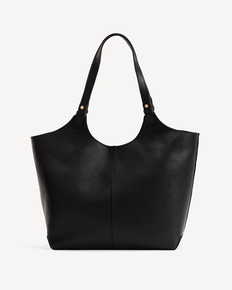 Front view of The Lisboa Tote Black in pebbled leather