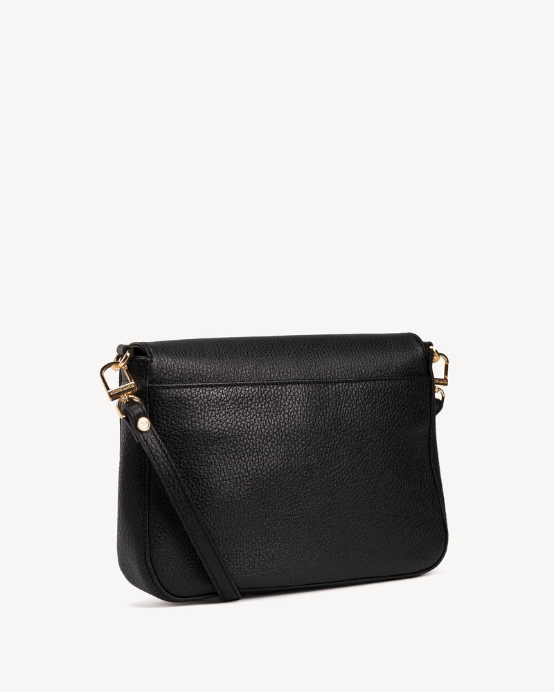Back view of The Medium Day to Night Bag Black Pebble in leather