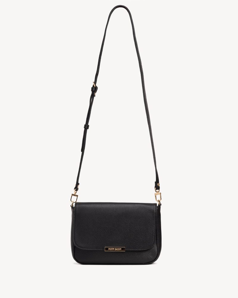 Front view of The Medium Day to Night Bag Black Pebble in leather