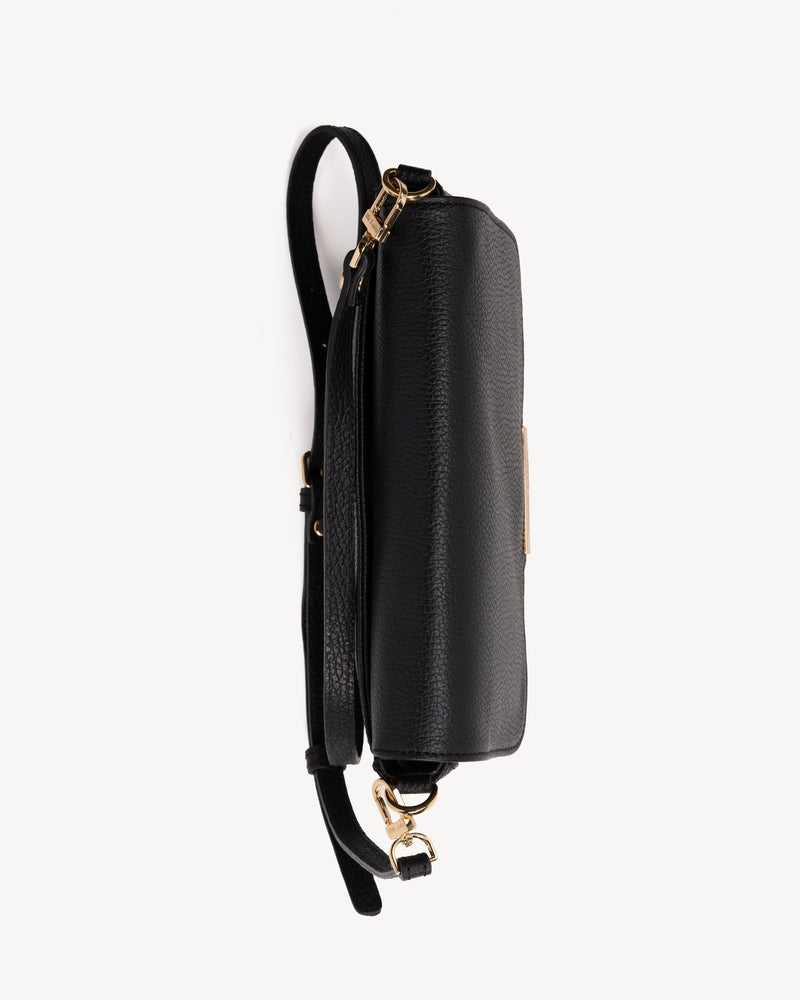 Top view of The Medium Day to Night Bag Black Pebble in leather