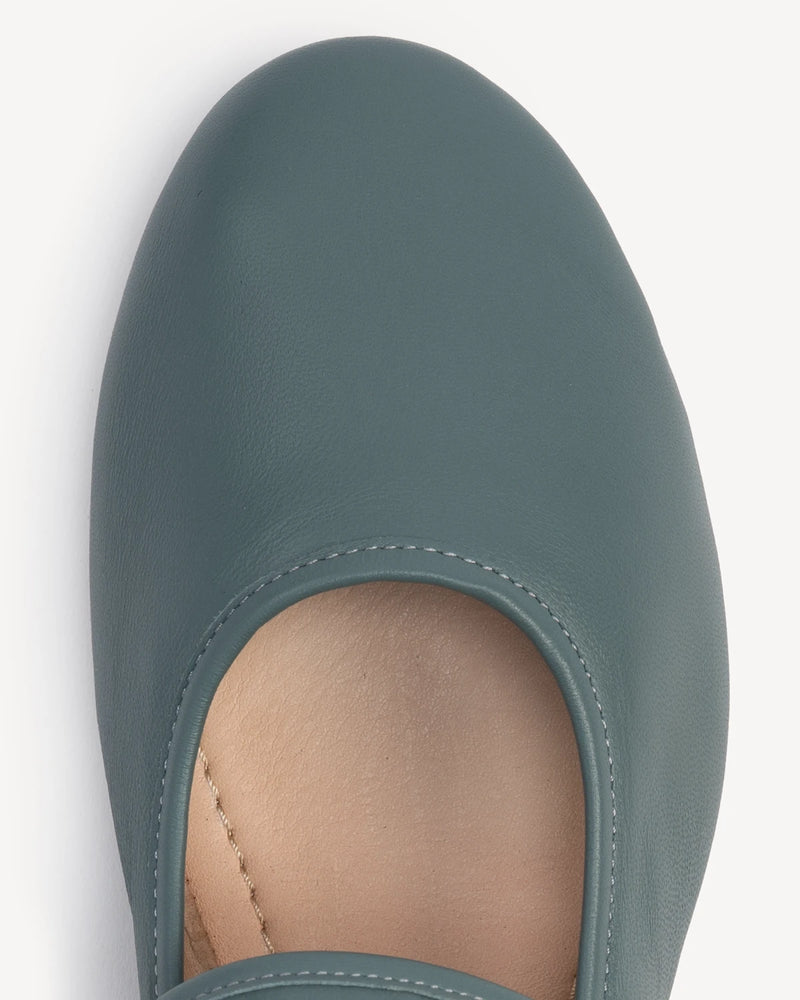 Close-up of round toe and buckle strap detail. The Modern Day Mary Jane Storm. Sizes 5–12.