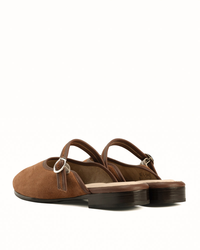 Back view of The Modern-Day Mule Hazelnut Suede in Brown suede. Sizes 5–12, wide available