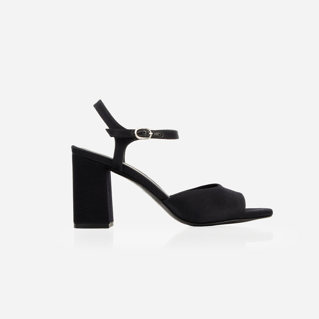 The Monica Heeled Sandal Black Satin