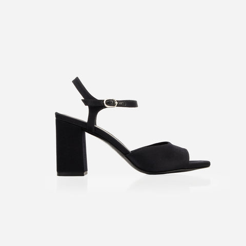The Monica Heeled Sandal Black Satin