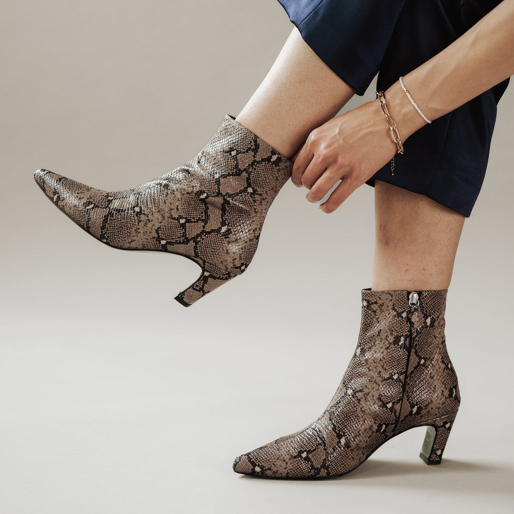 The Toujours Boot Taupe Snake