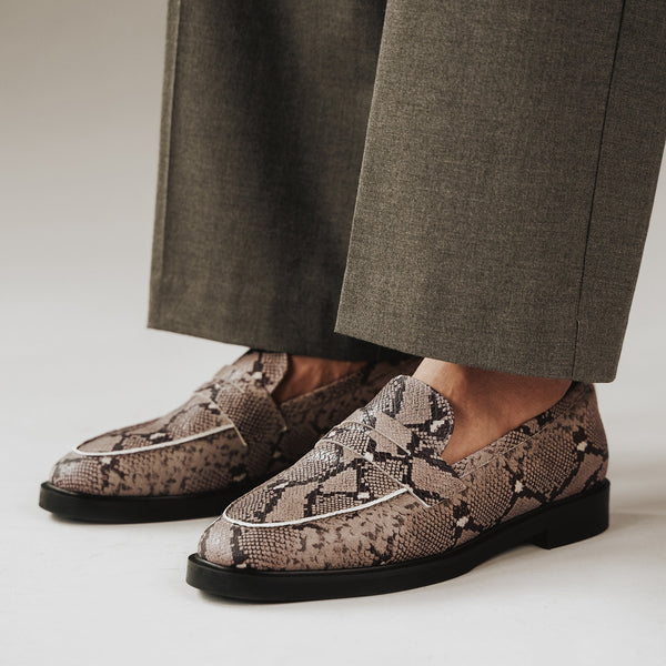 The Milan Loafer Taupe Snake | Snake Loafers | Poppy Barley