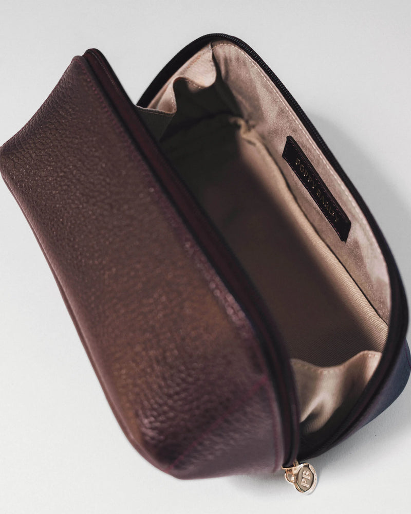 The Cosmetic Case Small Plum in Purple pebbled leather