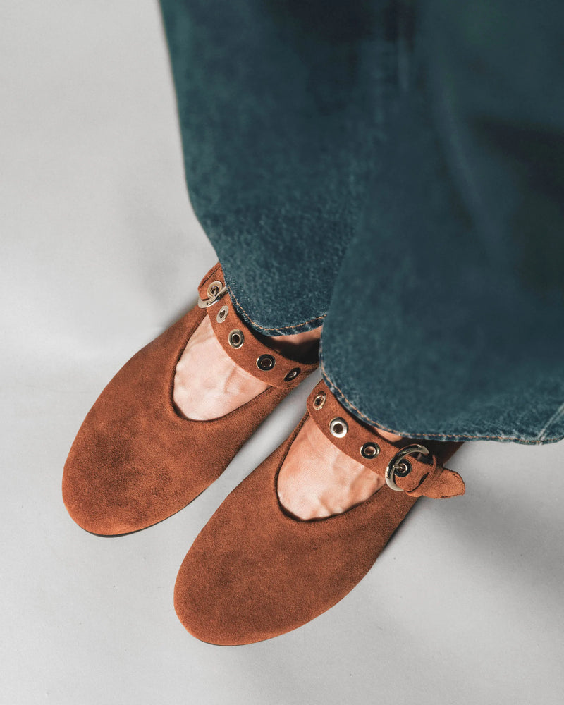 The BLVD Mary Jane Hazelnut Suede in Brown suede. Sizes 5–12, wide available