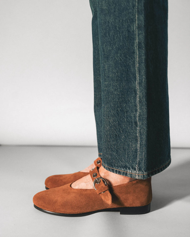 The BLVD Mary Jane Hazelnut Suede in Brown suede. Sizes 5–12, wide available