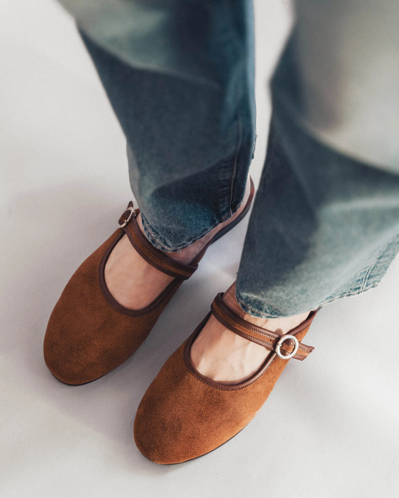 The Modern-Day Mule Hazelnut Suede in Brown suede. Sizes 5–12, wide available
