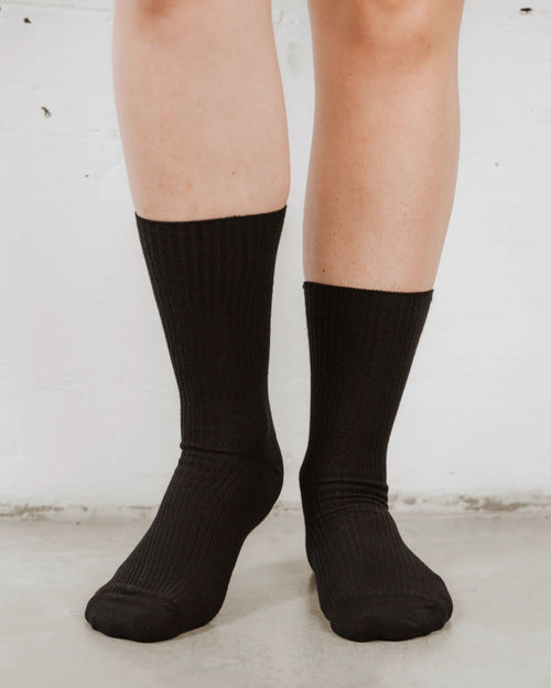 The Ribbed Crew Sock Black