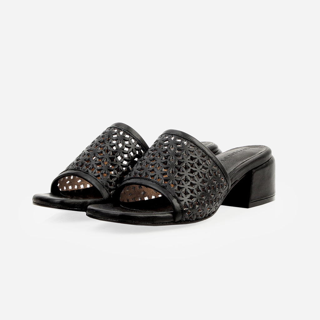 The Paloma Heeled Sandal Perforated Black